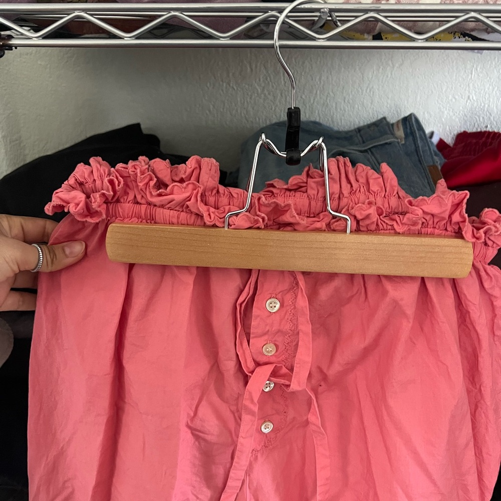 Doen Pink Ruffled Button-Up pj pants